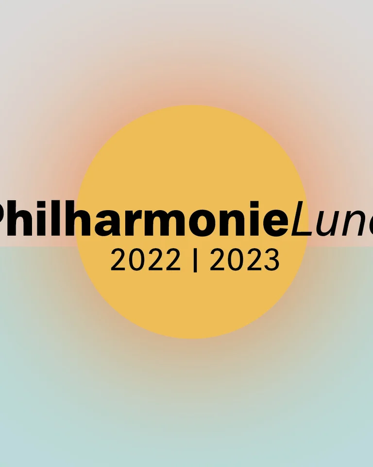 Bild zeigt ein Logo mit "PhilharmonieLunch 2022/2023" vor Sonnenuntergang. Veranstaltung für musikalische Mittagszeit.