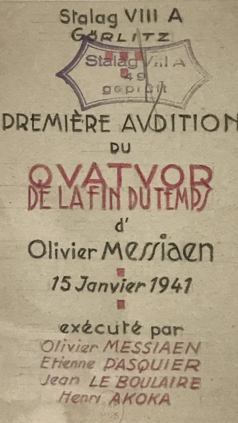 Invitation pour la création du Quatuor pour la fin du Temps réalisée par un détenu du Stalag de Görlitz